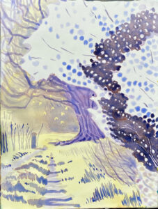 Sophia Stewart-Liberty OAS: Blackthorn Blossom on The Thames Path, watercolour