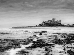 Stuart Feurtado: Bamborough Castle viewed across an incoming tide