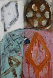 Belinda Ellis: Belinda Ellis 'Whirligig' 2022, oil,charcoal & pencilon canvas, 92 x 49cm
