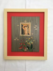 Gabriella Blakey OCG: Gabriella Blakey 'Belonging (pendant with Solitude)' - Marquetry: Coloured veneer inlaid wood panel