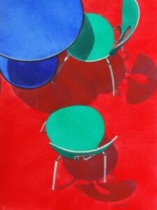 Marjorie Collins OAS: BLUE TABLE Watercolour 56 x 40 cm