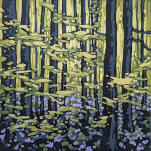 Alexandra Buckle: Bluebell Radiance linocut by Alexandra Buckle