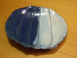 Claire Drinkwater OAS, OPC: Blue and white plate. Stoneware