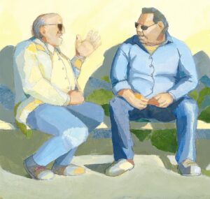 Deborah Williams OAS: Bus Station, Aegina, Greece (acrylic on paper)