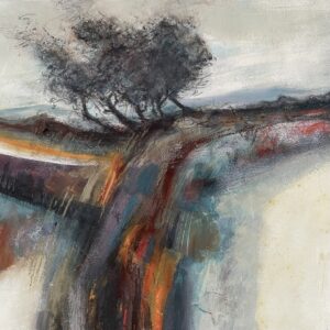 Polly Woolstone: Wind-blast Tree, S Ireland - mixed media painting - 450x470 - £375