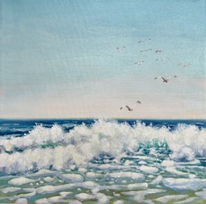 Emma Sian Pritchard: 'Incoming' £200 12" X 12" ( 30.48cm x 30.48cm ) canvas with acrylic paint, edges painted, varnished, unframed.