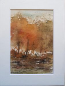 Judith Waywell: Autumn Trees.  Small mounted painting.