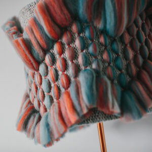 Cassandra Smith: Detail image of the Torrent lampshade featuring wool roving