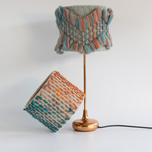 Cassandra Smith: Handwoven lampshades featuring handspun yarn and wool roving