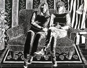 Hannah Farncombe: Linoprint - Confidantes