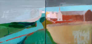 Jane Strother OAS: Cumbria Village on the Solway Plain 2, acrylic on canvas