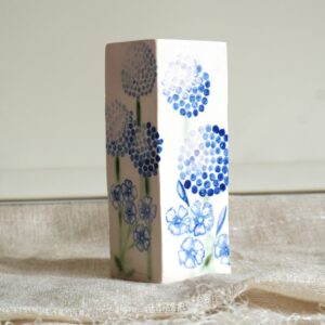Philippa Norris WOA: Alliums, hand painted on a vase for cut flowers.