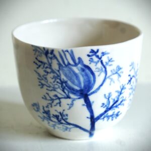 Philippa Norris WOA: Espresso porcelain cup, hand painted with cobalt blue. I will have a large selection of these pretty cups available, all individually decorated and perfect for that morning coffee fix.