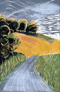 Catriona Brodribb OPC: 'Downland Road 3b', woodcut & pochoir