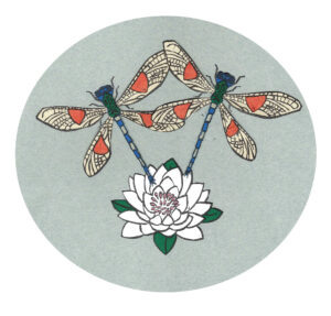 Lizzie Waterfield: Dragonflies, print and paper collage, 2025