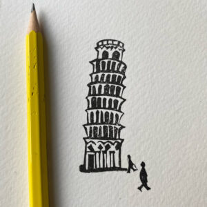 Lizzie Waterfield: Leaning Tower, from The Shape of Things series, made using tiny scrap off-cuts, 2023