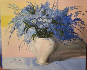 Alina Tazhikenova SOA: Forget-me-nots, oil on canvas