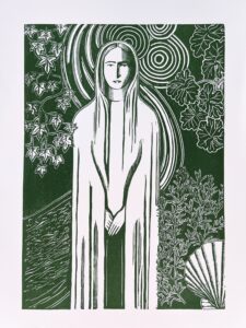 Sally-Anne Stewart OAS: St Frideswide linocut print