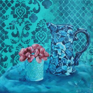 Joanne Sonnier: Green Blue Pink: Acrylic on Wooden Cradle