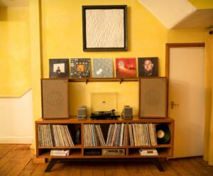 Theo Silkstone: Bespoke record player stand made by Theo Silkstone in solid utile