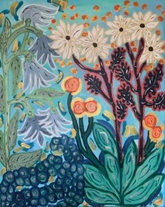 Barbara Harrison Caban: Blue Florals- Acrylic on Box Canvas 30x24.5inch / 76x61cm ( 2024 )