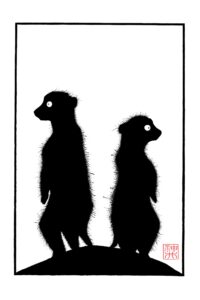 Ed Helliwell SOA: Meerkats - Black ink on A3 300g watercolour paper