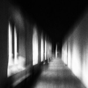 Fliss van Steenbergen: A photograph that looks like a charcoal sketch of an Oxford college cloister
