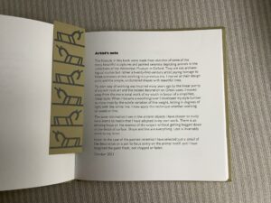 Deb Sutcliffe: Animals from Antiquity letterpress book first page