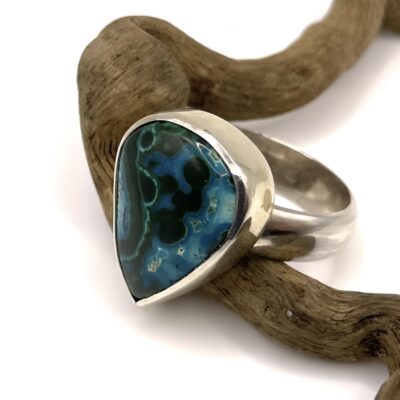 Malachite and Chrysocolla teardrop ring