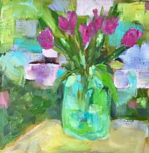 Sue Cashman: Pink tulips. Oils