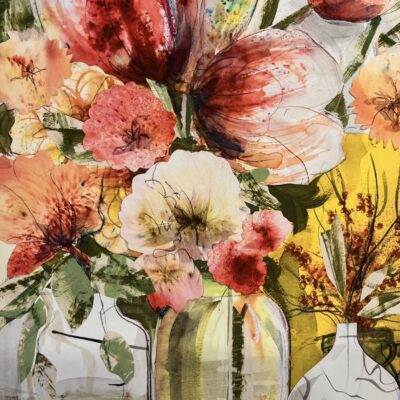 Three Vases. Collage paper and ink. Print edition of 25 to fit a 40x50 frame.