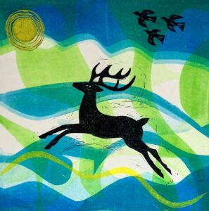 Sarah Bond OPC, WOA: Running Wild - Monotype + Linocut on Ho-Sho paper
