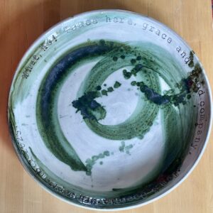 Lucy Ballard OCG: Large slip decorated platter with text - wedding commission