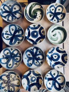 Lucy Ballard OCG: supper plates in blue and green stoneware