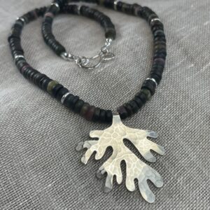 Josephine Malden: Silver seaweed with tourmaline bead necklace