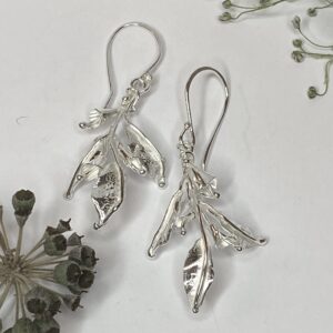 Tsedey Roscoe: Earrings - Textured and formed small sterling silver leaves and flower