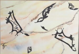 Frieda van de Poll: Seaweeds on beach, collage on watercolours