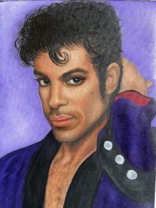 Nicola Bingham: Prince, oil on canvas, framed, A3 size within a frame and border. £295