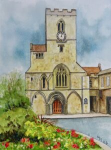 Margaret Horton: St. Nicolas Church, Abingdon. Watercolour. 10" by 8" framed, £70