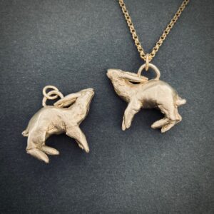 Theodora Boorman: Brass rabbit pendants, 2026.