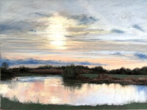 Hannah Farncombe: Pastel painting of the Thames between Eynsham and Pinkhill Locks
