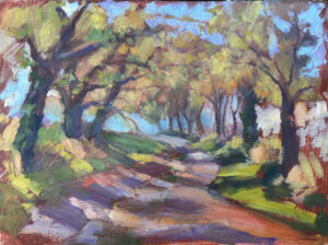 Francesca Shakespeare OAS: Woodland Path. Oil on board. Francesca Shakespeare