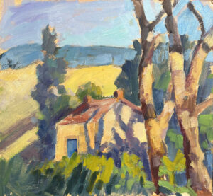 Francesca Shakespeare OAS: House with Shadows. Oil on board. Francesca Shakespeare