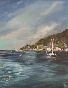 Gail Hanrahan: Porthmadog harbour. Acrylic on 30cm x 40cm canvas