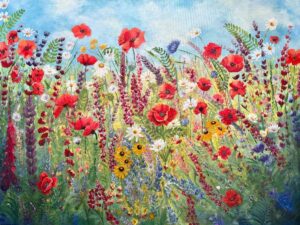 Emma Sian Pritchard: 'Flower power' £1200 Painted on a large 30" x 40" stretched canvas ( 76.2cm x 101.6cm )