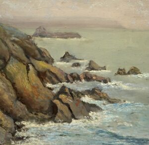 Patrick Burke: Sea, mist and rock. Mixed media