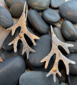 Josephine Malden: Silver seaweed  earrings with gold detail