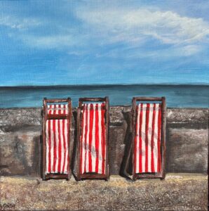 Gail Hanrahan: Deckchairs. Acrylic on 30cm x30cm canvas
