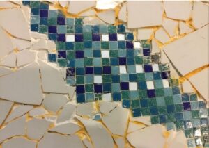 Claire Frampton: Small mosaic which incorporates ceramic fragments (2016)