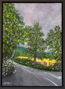 Louise Gustafson: Cotswold road trip. Acrylic on canvas, 36.5x64cm framed. £200